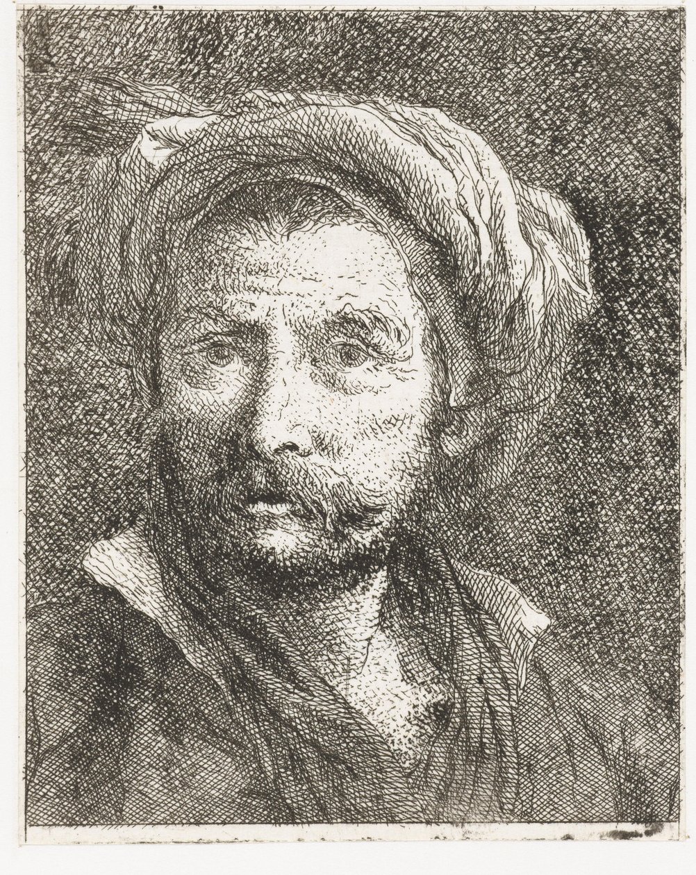Man met snor en tulband door Giovanni Domenico Tiepolo