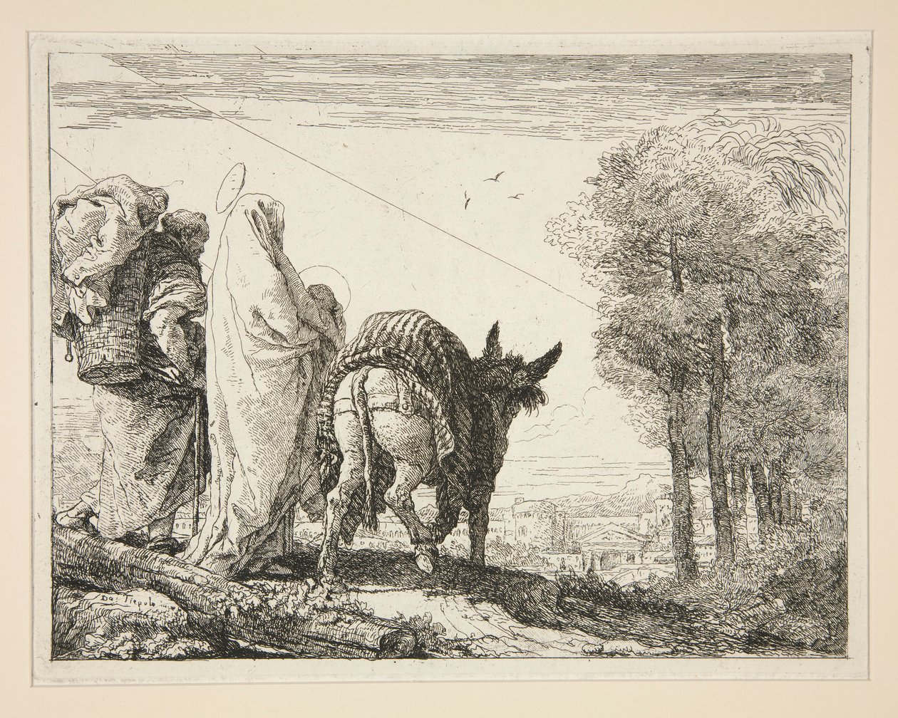 Maria die haar kind in haar armen houdt, uit de serie Idee pittoresche sopra la fuga in Egitto (Vlucht naar Egypte) door Giovanni Domenico Tiepolo