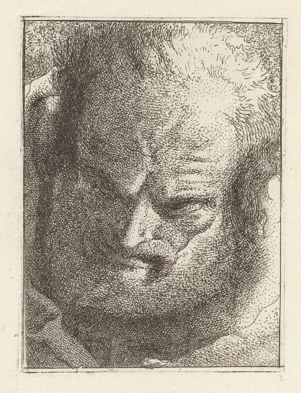 Oude man die naar beneden kijkt, uit de Raccolta di Teste (Collectie van Hoofden) door Giovanni Domenico Tiepolo