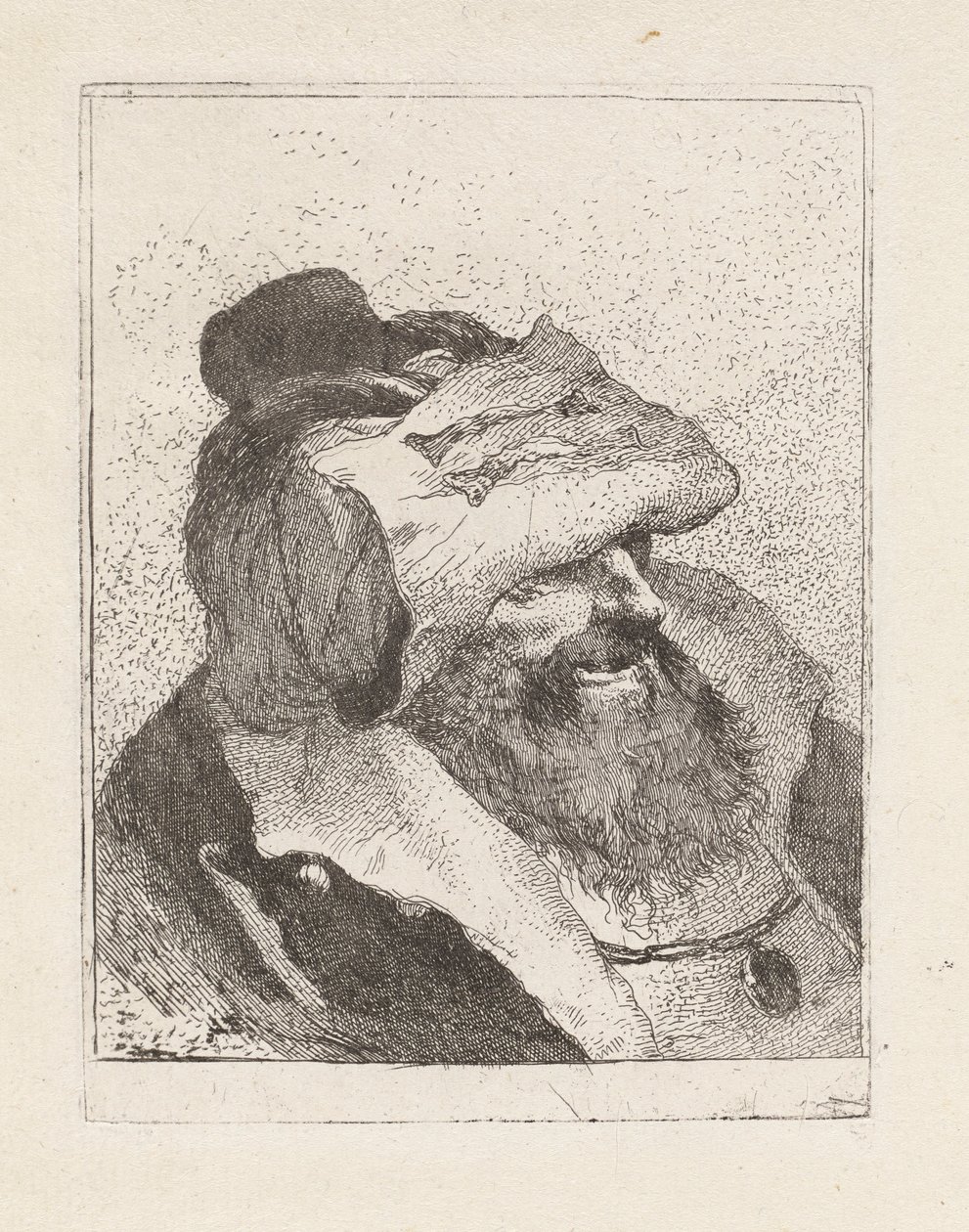 Oude man met zijn hoed op zijn voorhoofd door Giovanni Domenico Tiepolo
