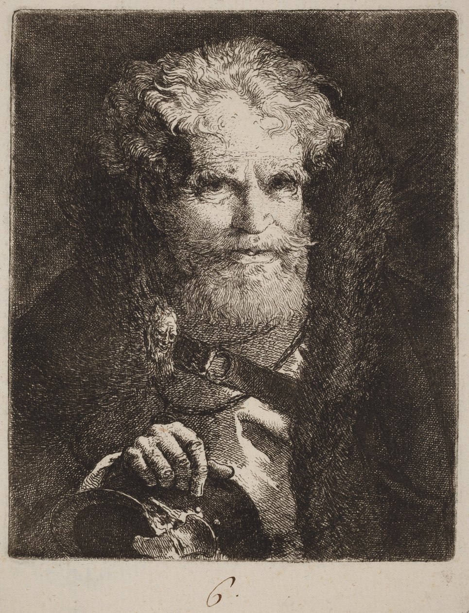 Oude man met een helm door Giovanni Domenico Tiepolo