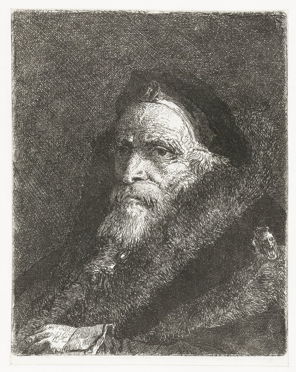 Oude man in bontmantel door Giovanni Domenico Tiepolo