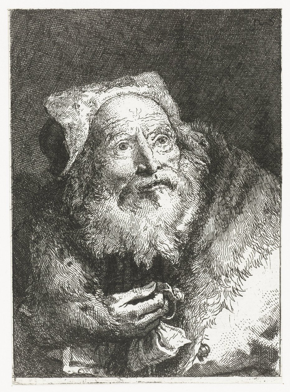 Oude man met armband in hand door Giovanni Domenico Tiepolo