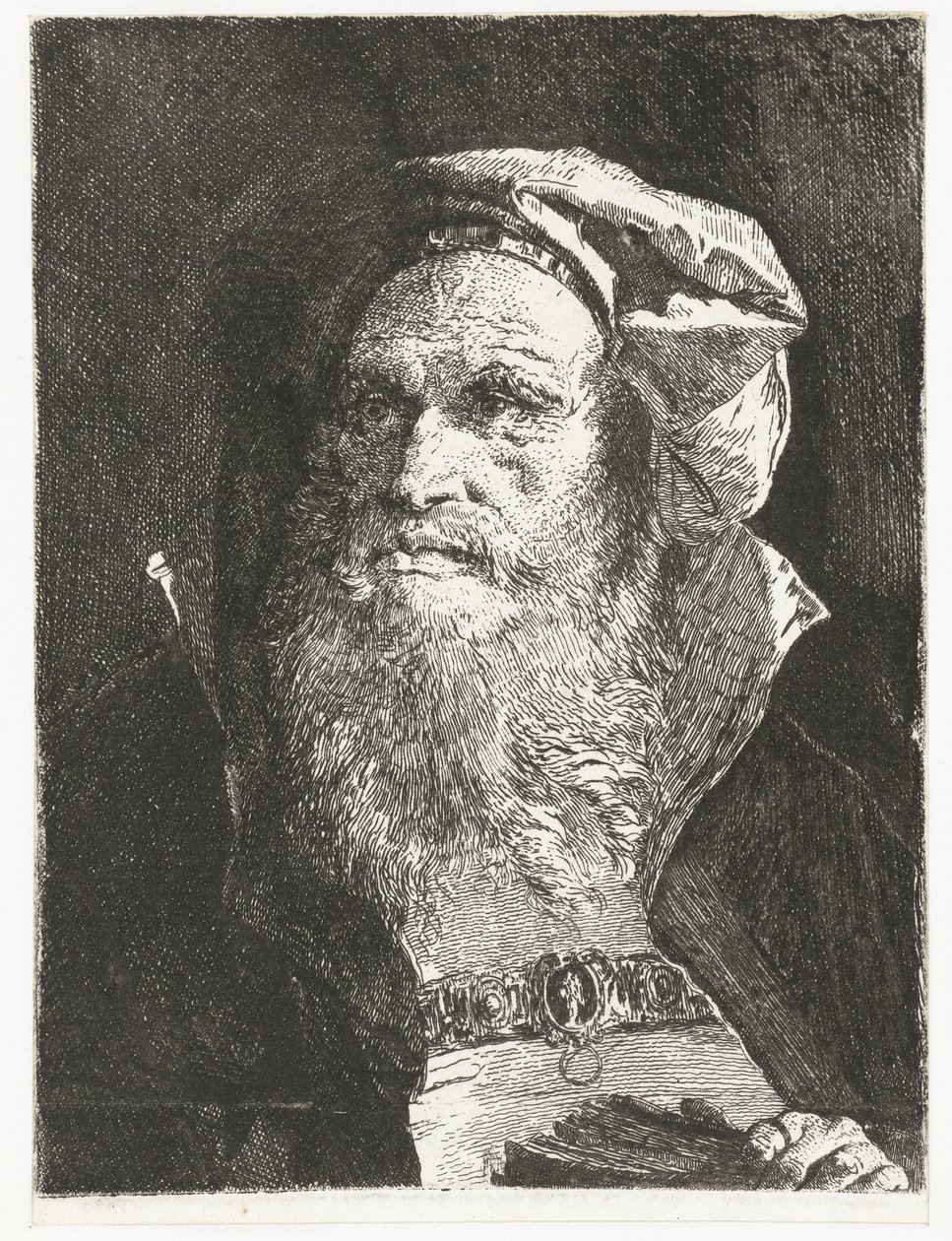 Oude man met baard en boek door Giovanni Domenico Tiepolo