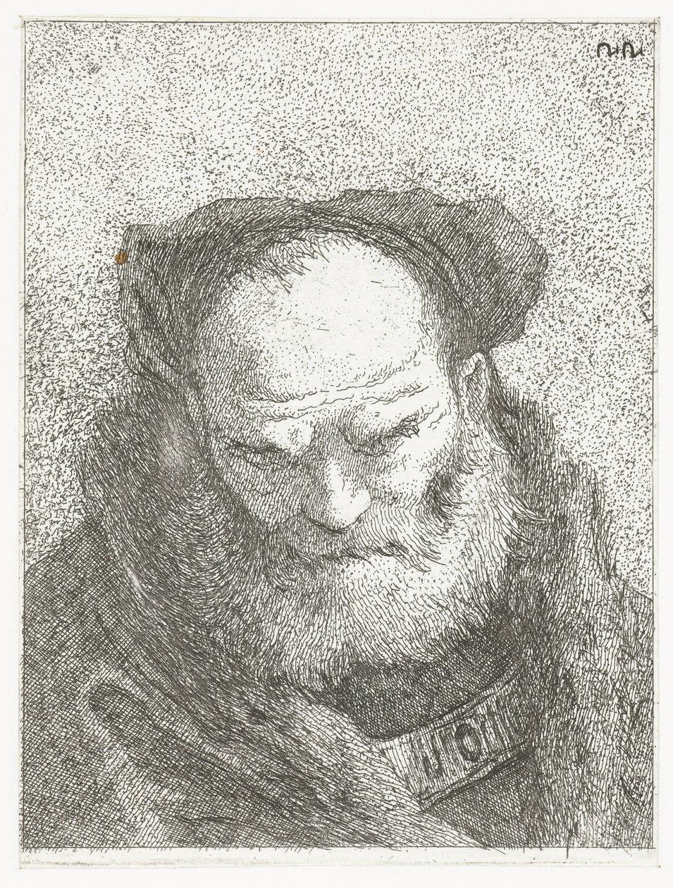 Oude man met baard en gebogen hoofd door Giovanni Domenico Tiepolo