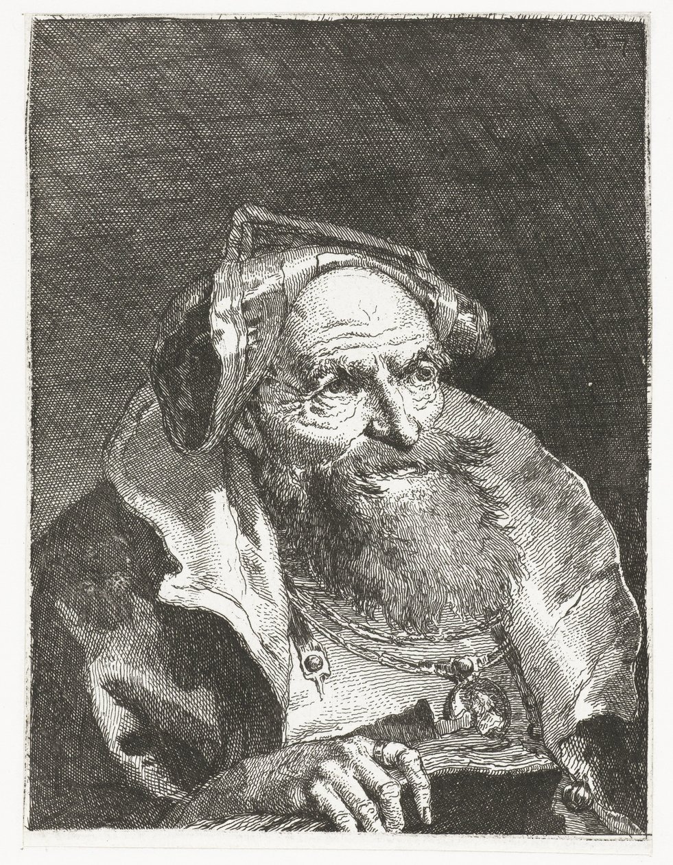 Oude man met ketting en boek door Giovanni Domenico Tiepolo