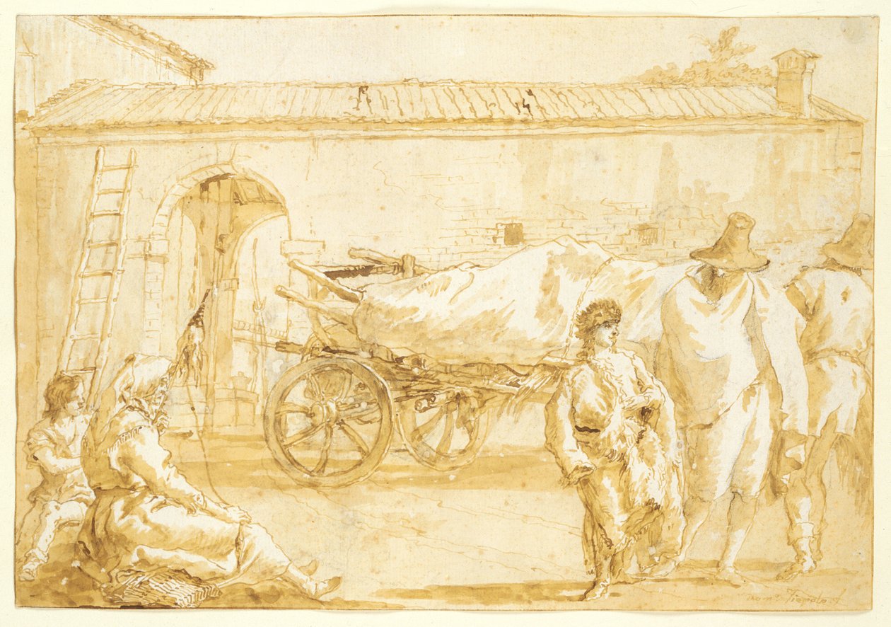 Boeren met een boerderijwagen, ca. 1790 door Giovanni Domenico Tiepolo