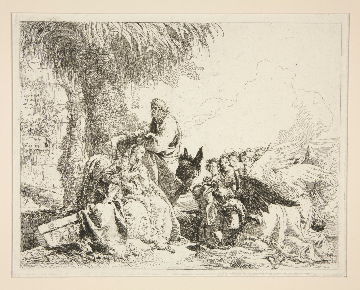 Rust tijdens de vlucht naar Egypte, uit de serie Idee pittoresche sopra la fuga in Egitto (Vlucht naar Egypte) door Giovanni Domenico Tiepolo