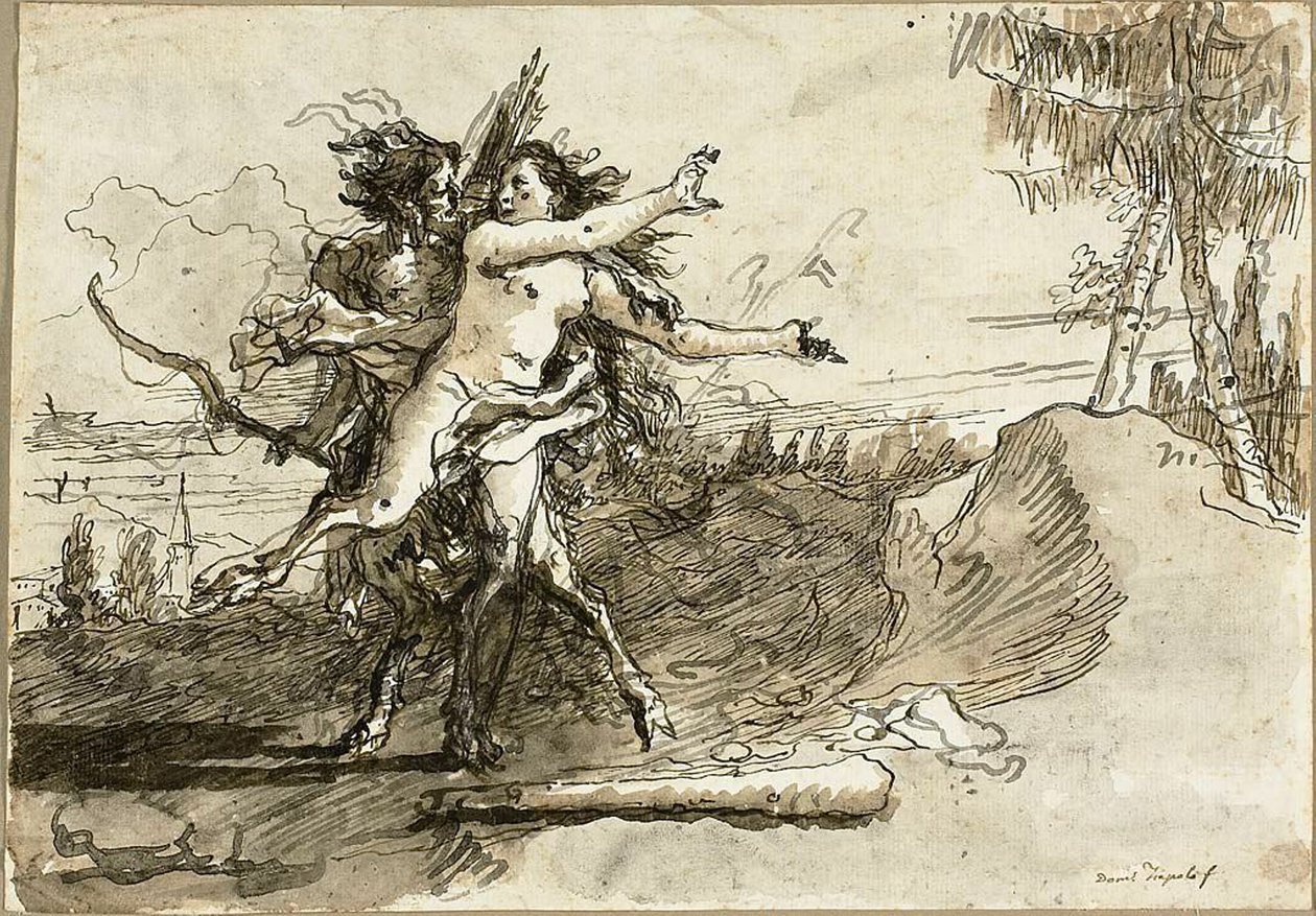Satyr Verrast een Satyresse door Giovanni Domenico Tiepolo