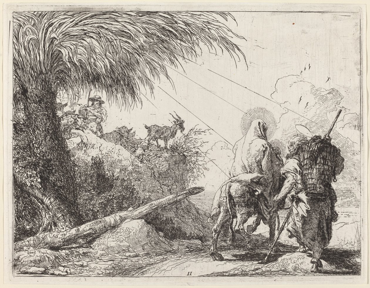 De Vlucht, Heilige Familie Rechts, Jozef Kijkt naar Links door Giovanni Domenico Tiepolo