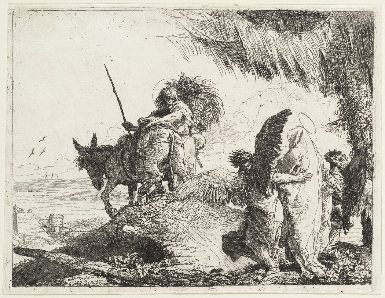 De Vlucht, met Madonna aan de Rechterkant Ondersteund door Engelen door Giovanni Domenico Tiepolo