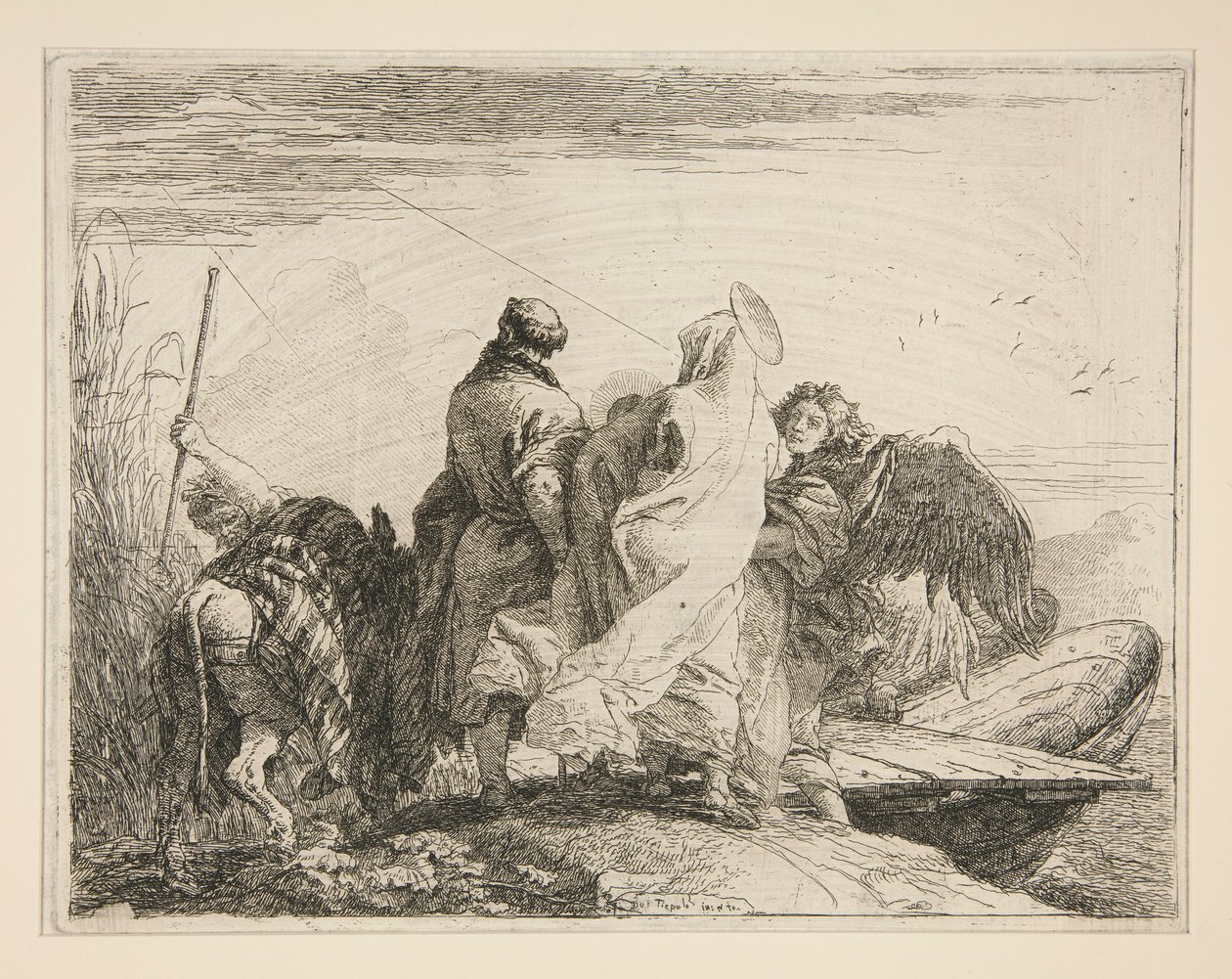 De Heilige Familie Verlaat de Oever van de Rivier, uit de serie Idee pittoresche sopra la fuga in Egitto door Giovanni Domenico Tiepolo