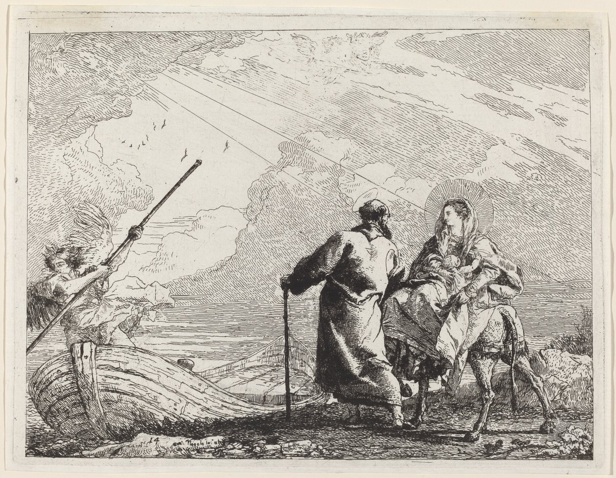 De Heilige Familie aan de Oever van de Rivier door Giovanni Domenico Tiepolo
