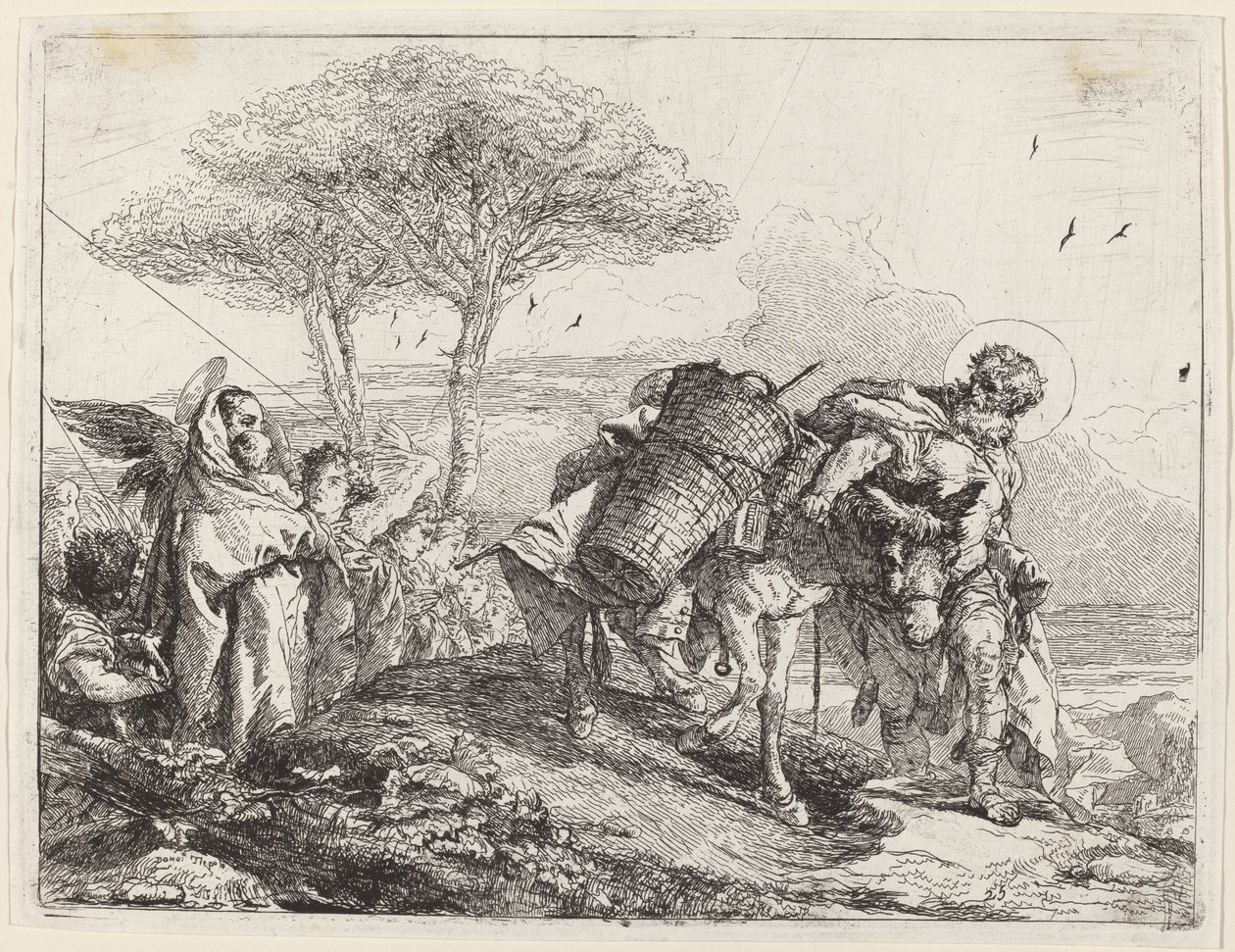 De Madonna en Kind Links, met een Rij Engelen door Giovanni Domenico Tiepolo