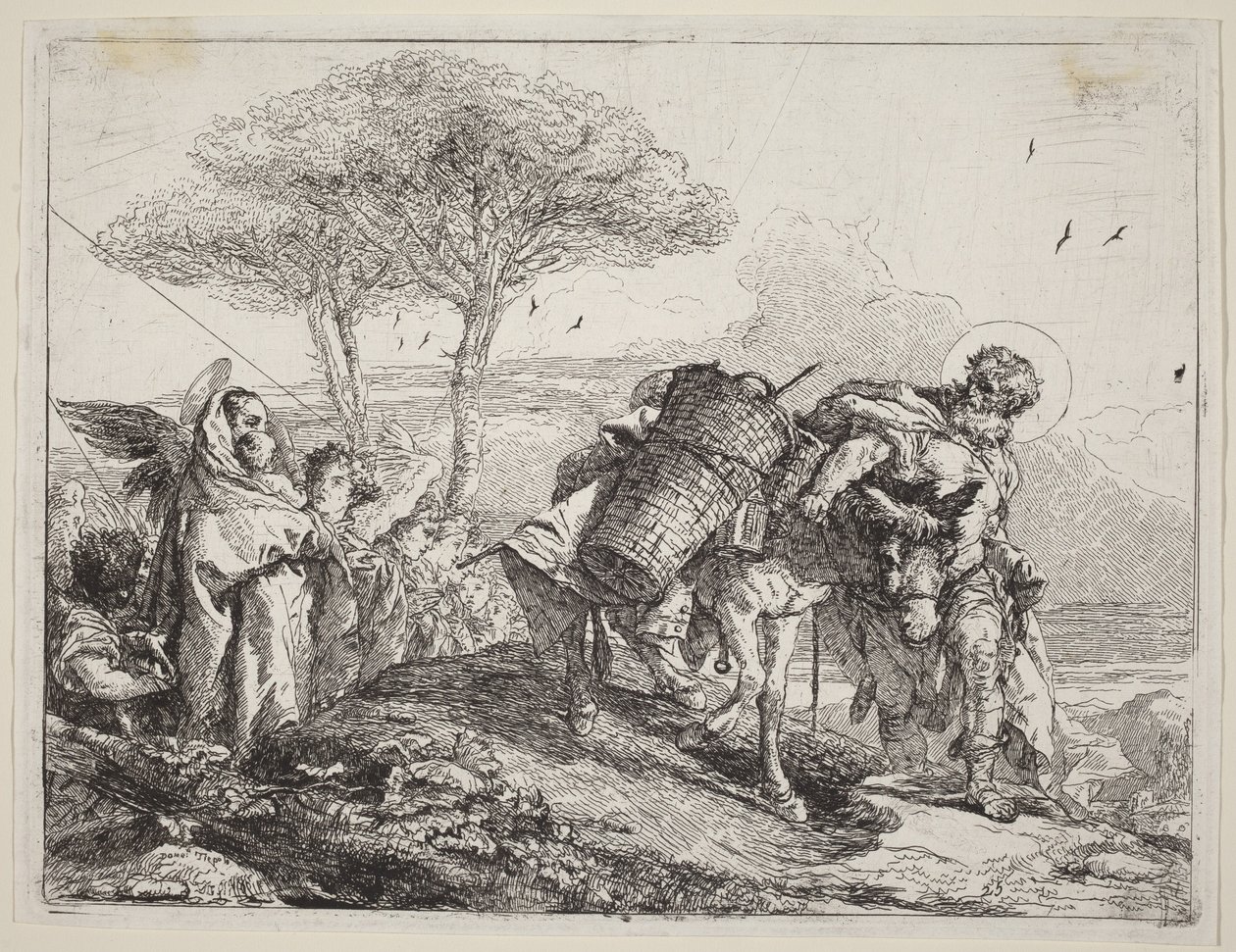 De Madonna met het Kind links, met een rij engelen door Giovanni Domenico Tiepolo