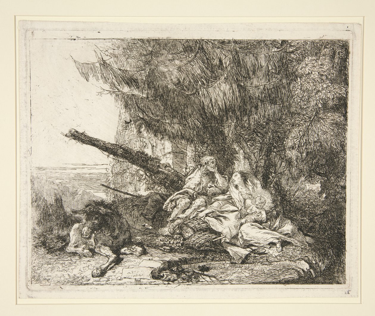 De rust tijdens de vlucht naar Egypte, uit de serie Idee pittoresche sopra la fuga in Egitto door Giovanni Domenico Tiepolo