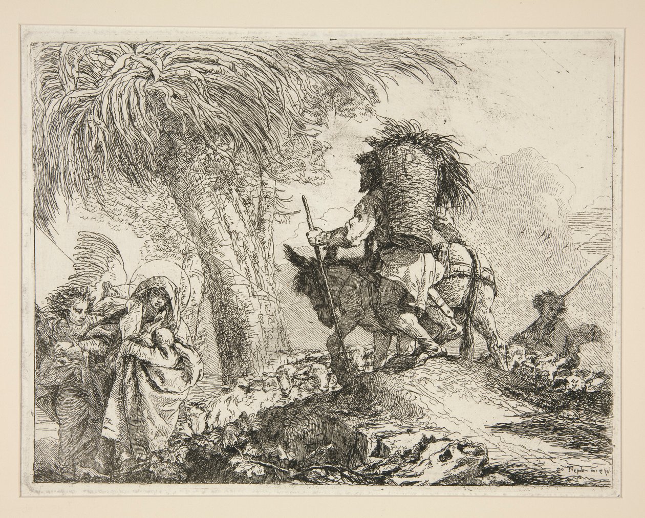 De Maagd en het Kind met Jozef, uit de serie Idee pittoresche sopra la fuga in Egitto (Vlucht naar Egypte) door Giovanni Domenico Tiepolo