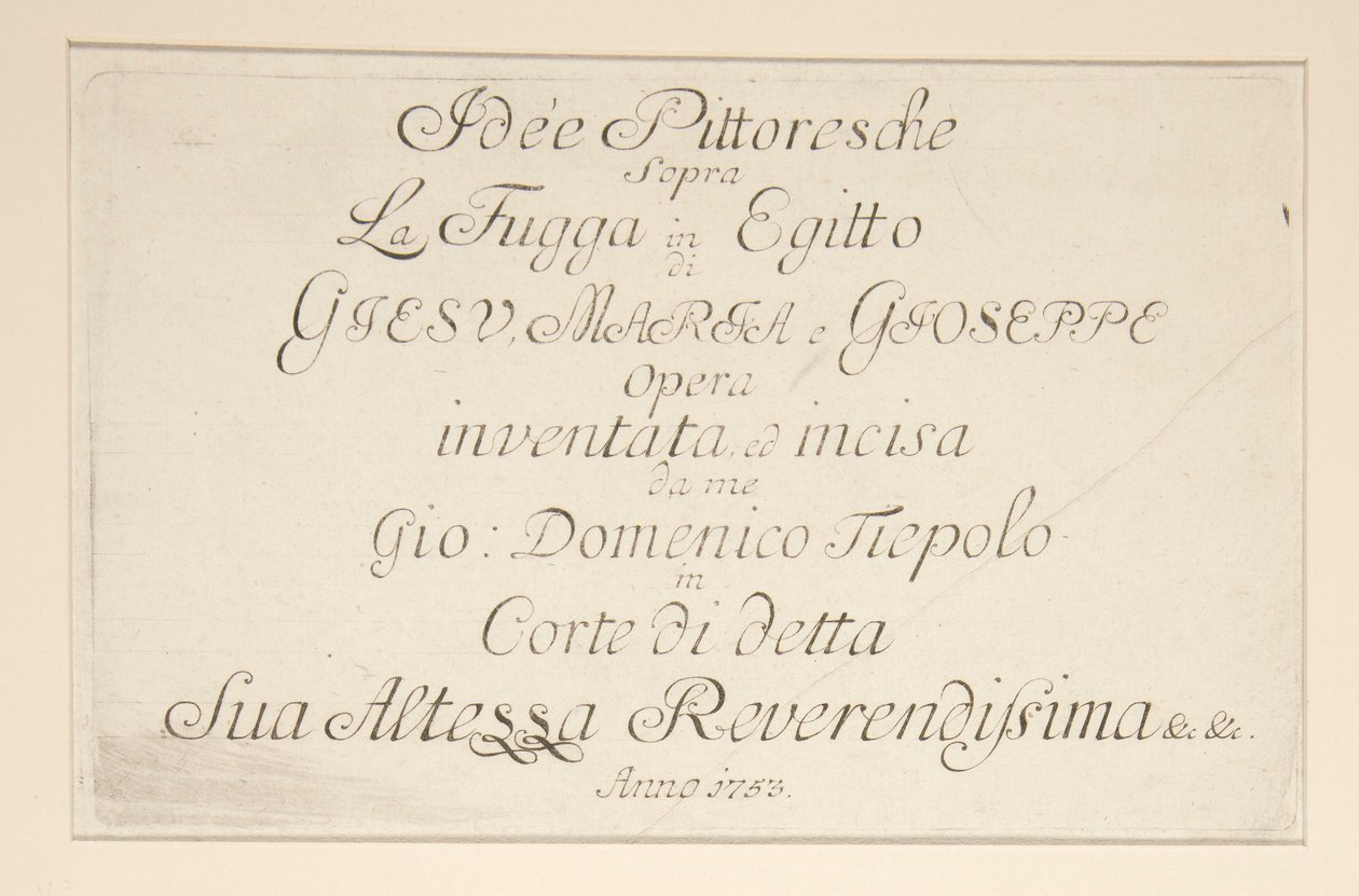Titelpagina (uit de serie Idee pittoresche sopra la fuga in Egitto) door Giovanni Domenico Tiepolo