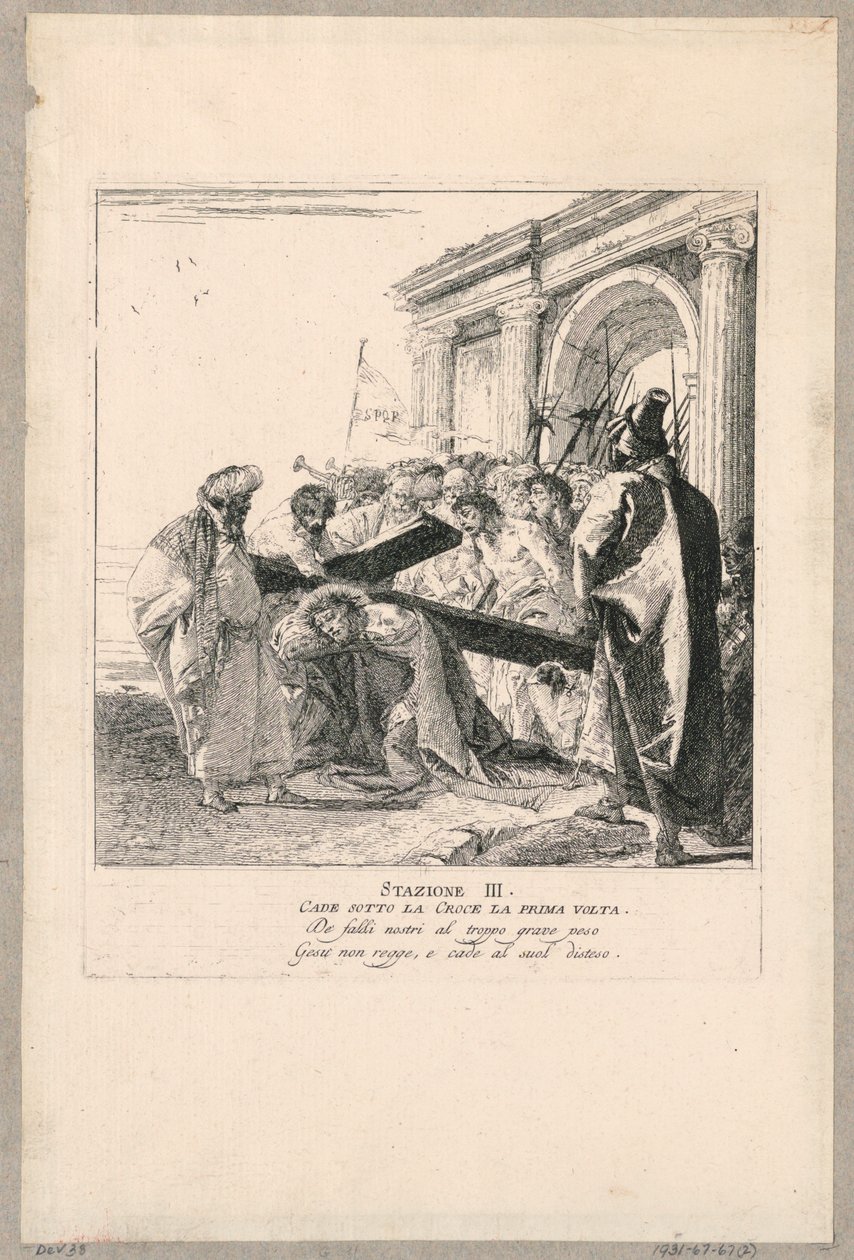 Via crucis - Station III, Hij valt voor de eerste keer onder het kruis door Giovanni Domenico Tiepolo