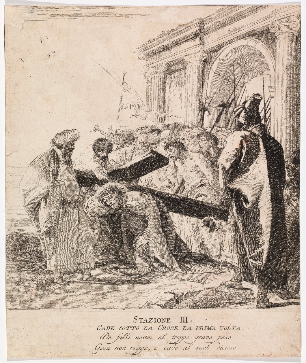 Via crucis - Statie III. Jezus valt voor de eerste keer door Giovanni Domenico Tiepolo