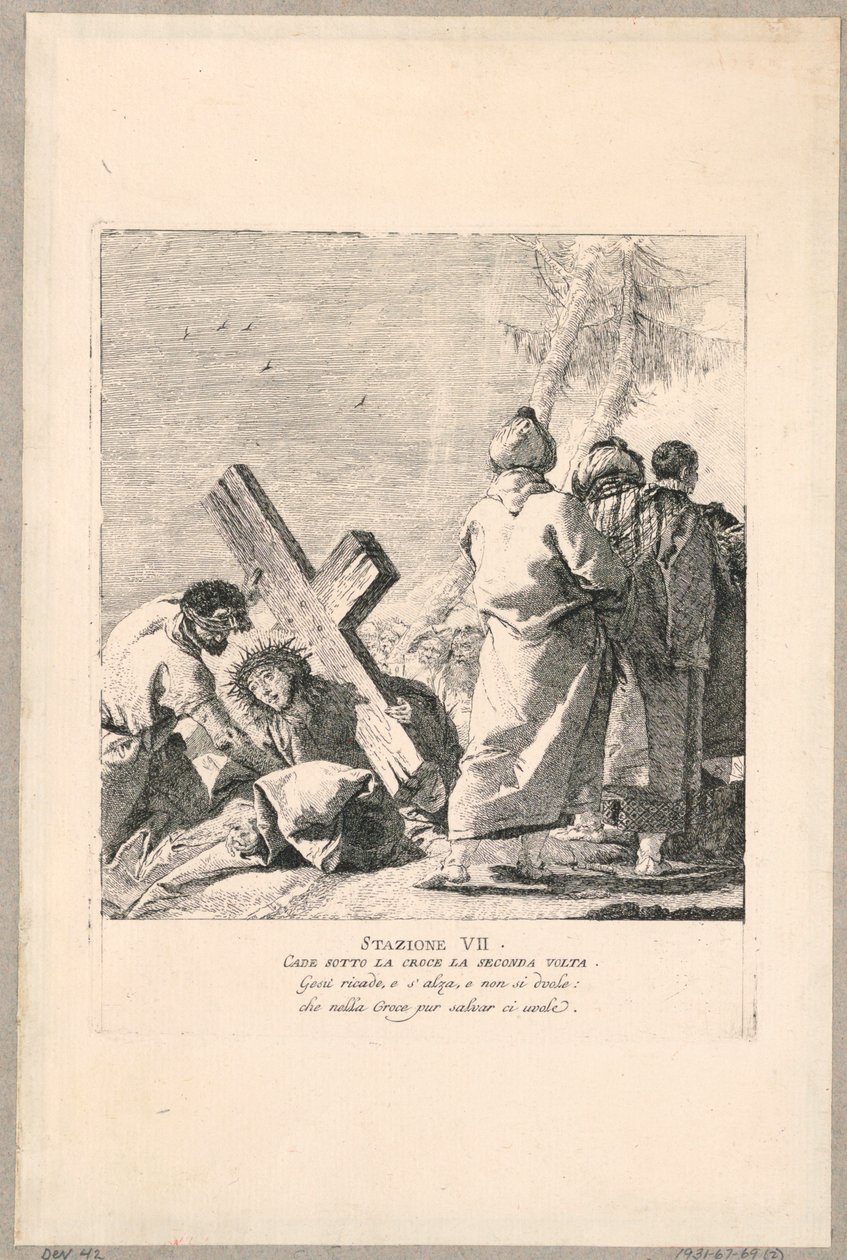 Via crucis - Station VII, Hij valt voor de tweede keer onder het kruis door Giovanni Domenico Tiepolo