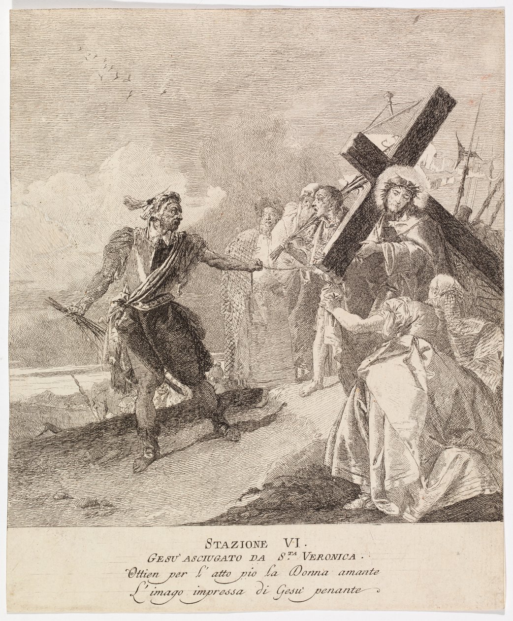 Via crucis - Statie VI. Veronica veegt het gezicht van Jezus af door Giovanni Domenico Tiepolo