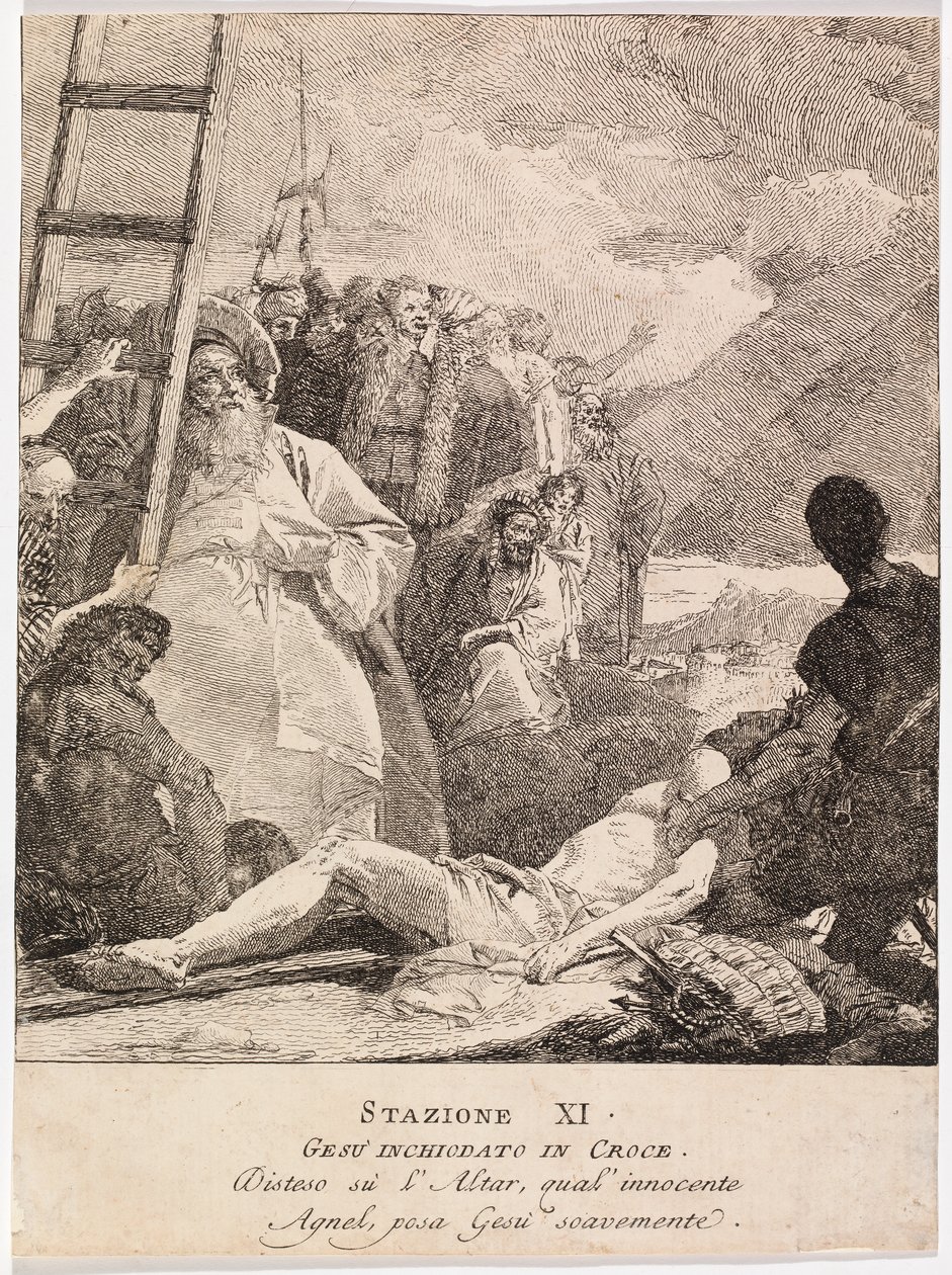 Via crucis - Statie XI. Jezus aan het kruis genageld door Giovanni Domenico Tiepolo