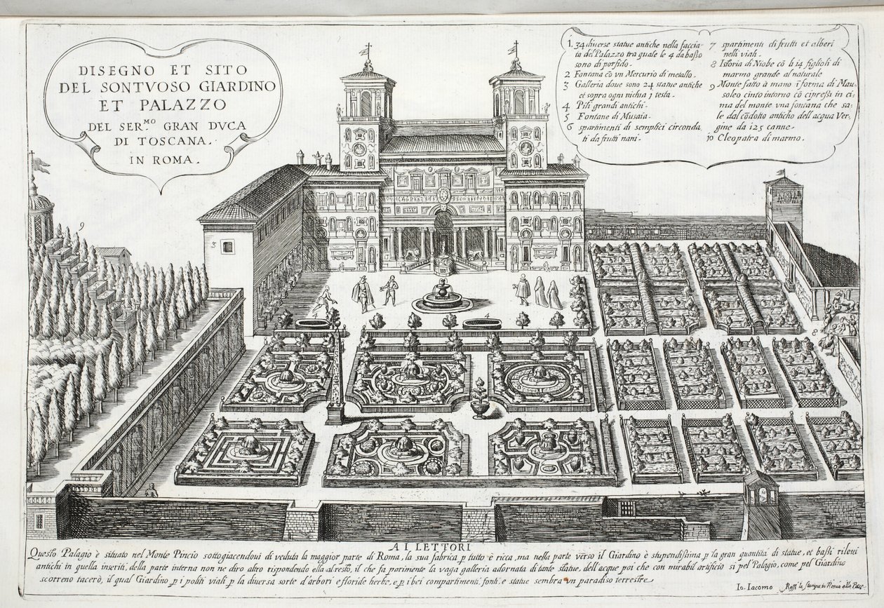 Uitzicht op de tuinen en het paleis van de Groothertog van Toscane, Rome door Giovanni Domenico de