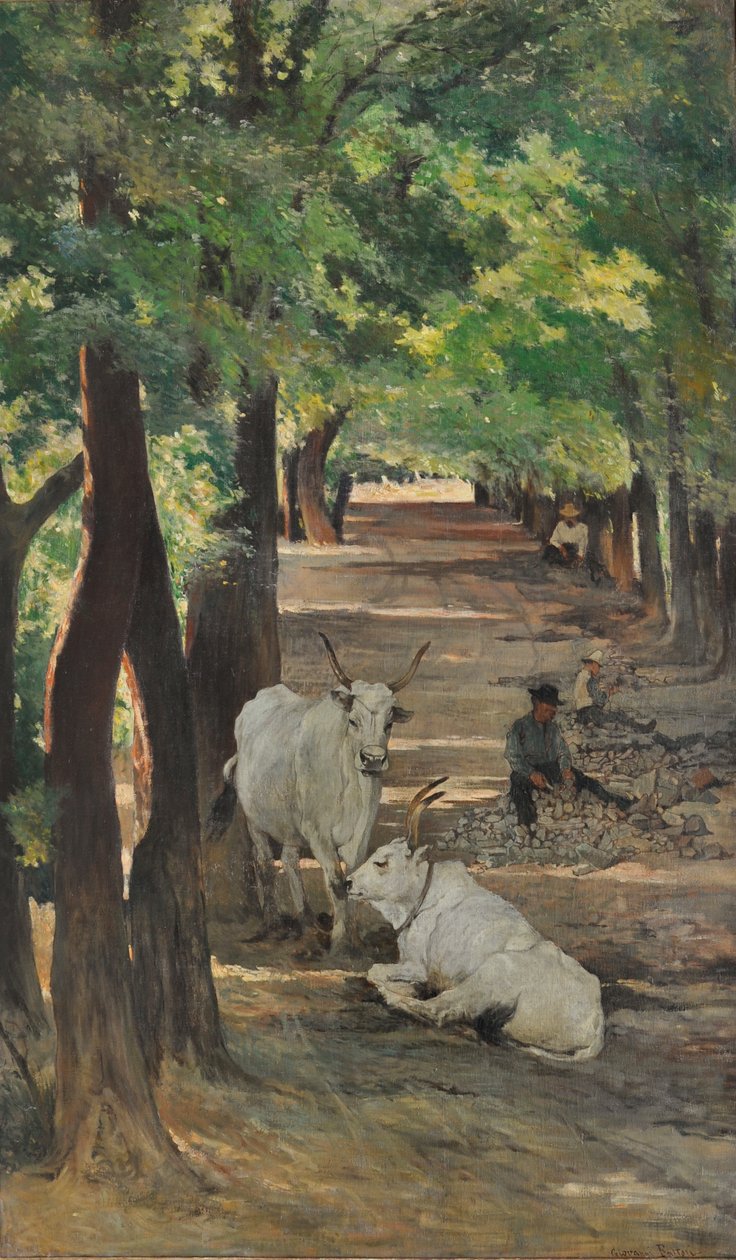 Laan met ossen en steenbrekers, ca. 1875 door Giovanni Fattori