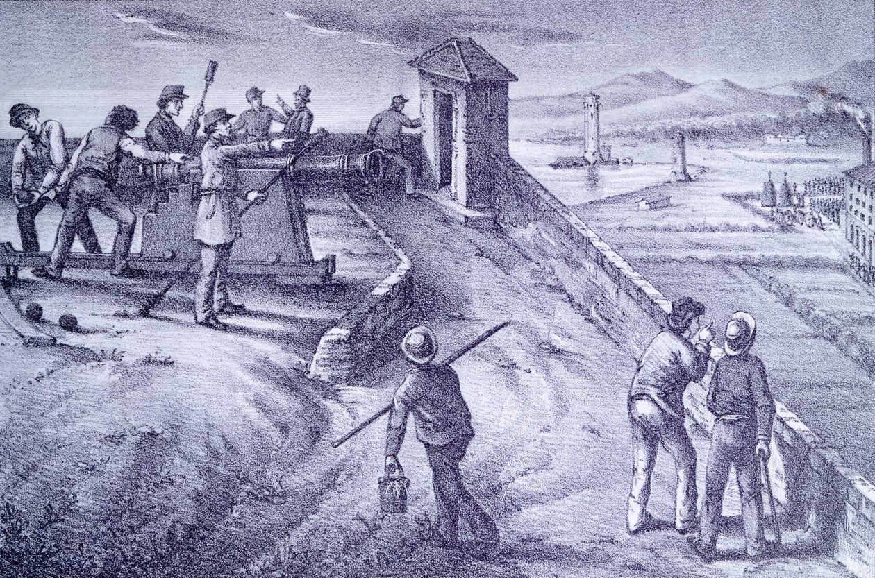 Verdediging van Livorno vanaf Fort San Pietro door Giovanni Fattori