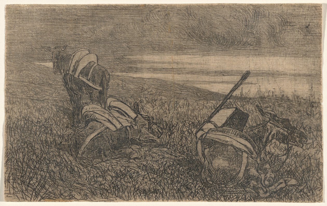 Kleine ezels in rust door Giovanni Fattori
