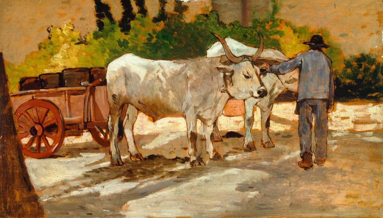 Ossen in de Hof door Giovanni Fattori