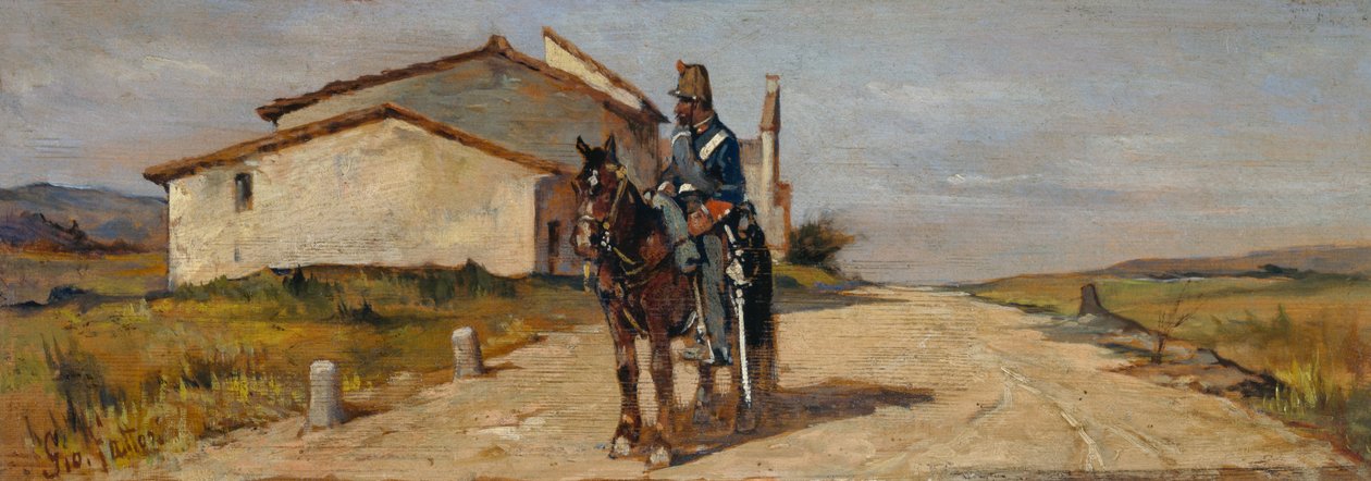 Soldaat te paard of Carabiniere te paard op patrouille door Giovanni Fattori