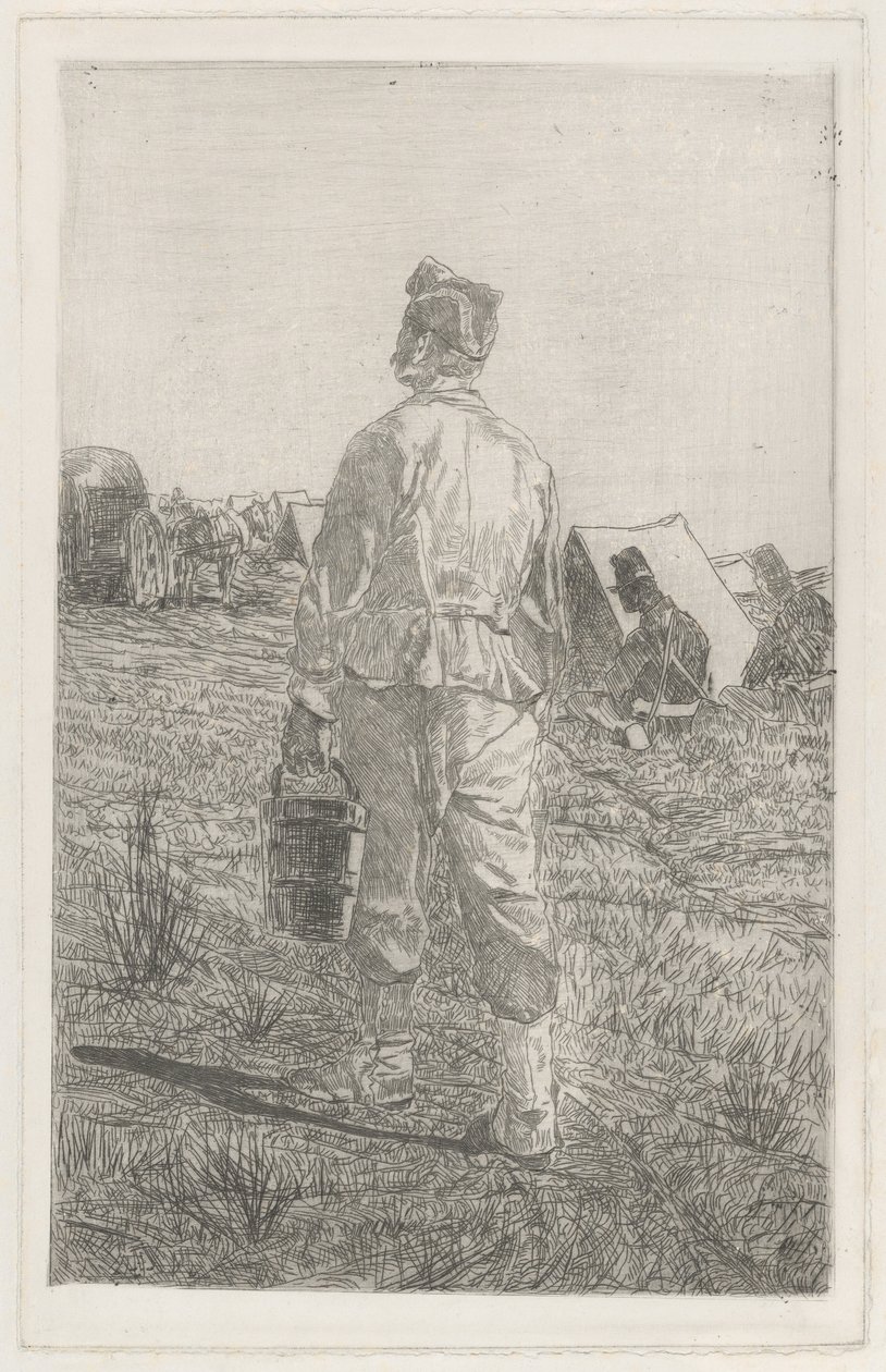 Soldaat met een emmer, gezien van achteren (Soldato di spalle con secchio) door Giovanni Fattori