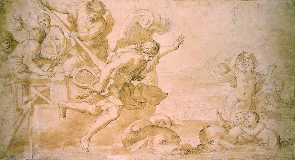 Arion en de dolfijnen door Giovanni Francesco Romanelli