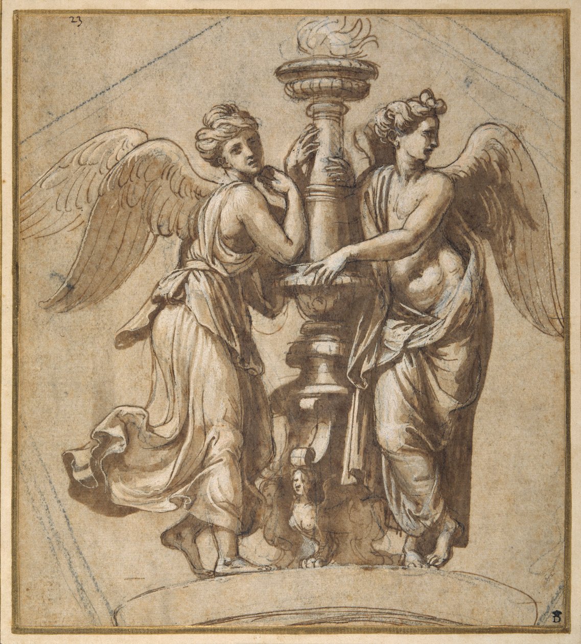 Overwinningen die een kandelaar omarmen door Giovanni Francesco (c.1488 1528) Penni
