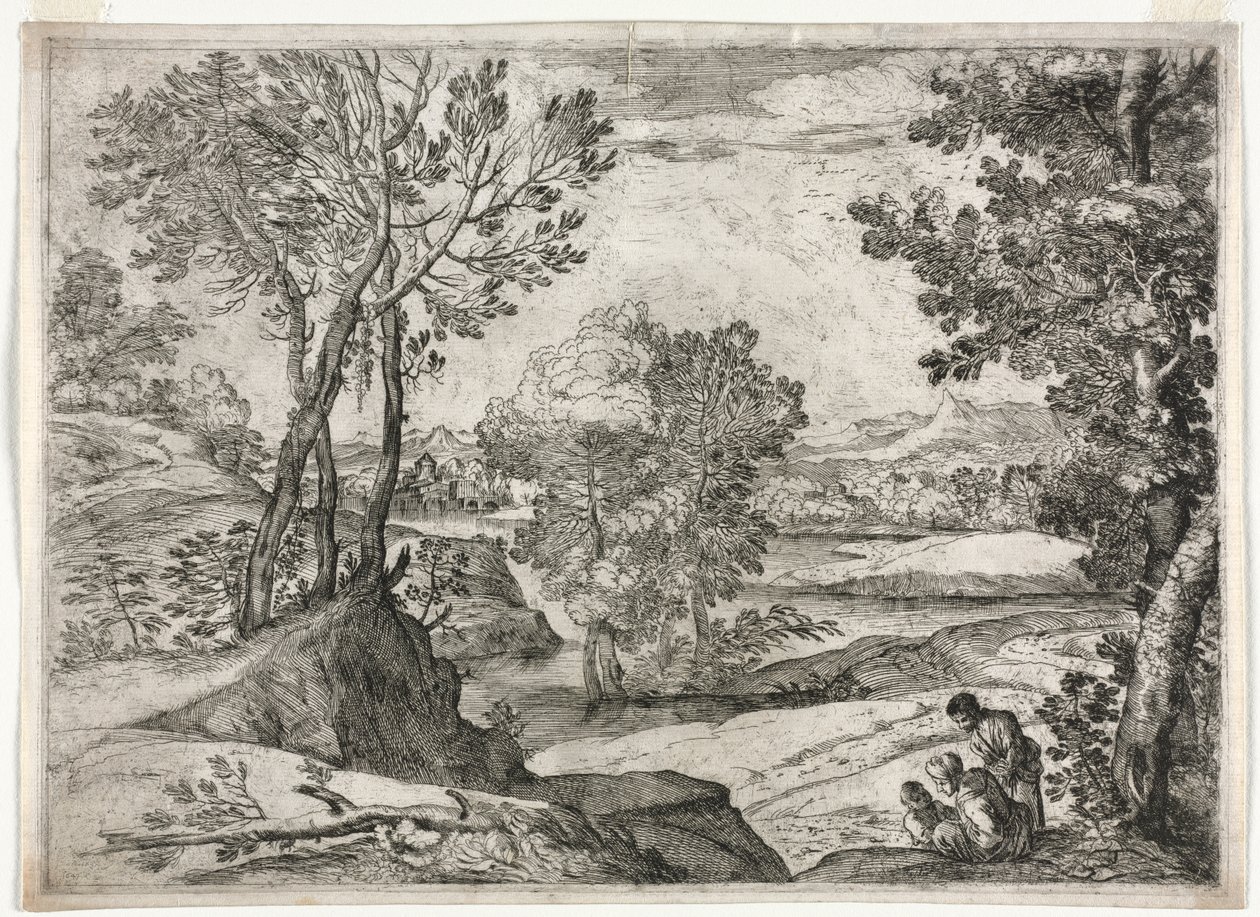 Landschap met een familie door Giovanni Francesco Grimaldi