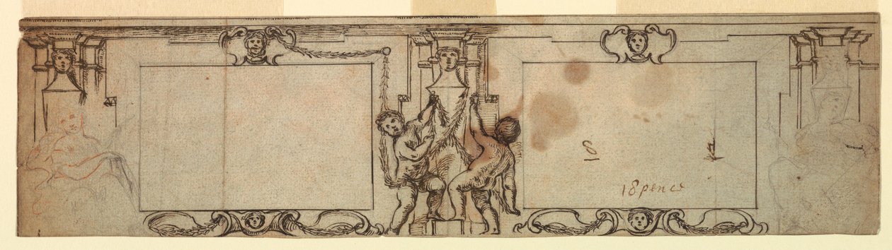 Tekening, Project voor gesneden lambrisering, 1650 door Giovanni Francesco Romanelli