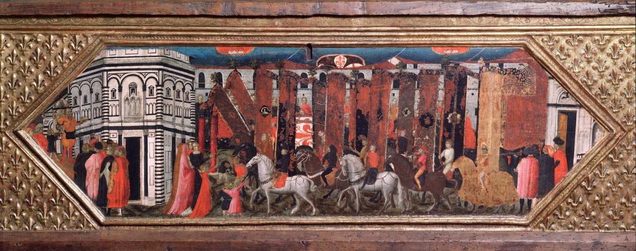 Processione dei pali di San Giovanni - Houten kist met voorstellingen van het feest van San Giovanni Battista in Florence - Schilderij door Giovanni Toscani (1370-1430), Bargello Museum, Florence door Giovanni Francesco Toscani