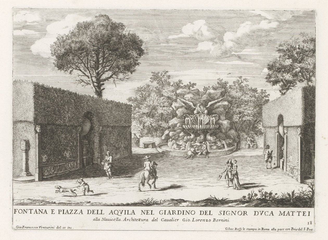 Fontein met adelaar in de tuinen van de Villa Celimontana te Rome door Giovanni Francesco Venturini