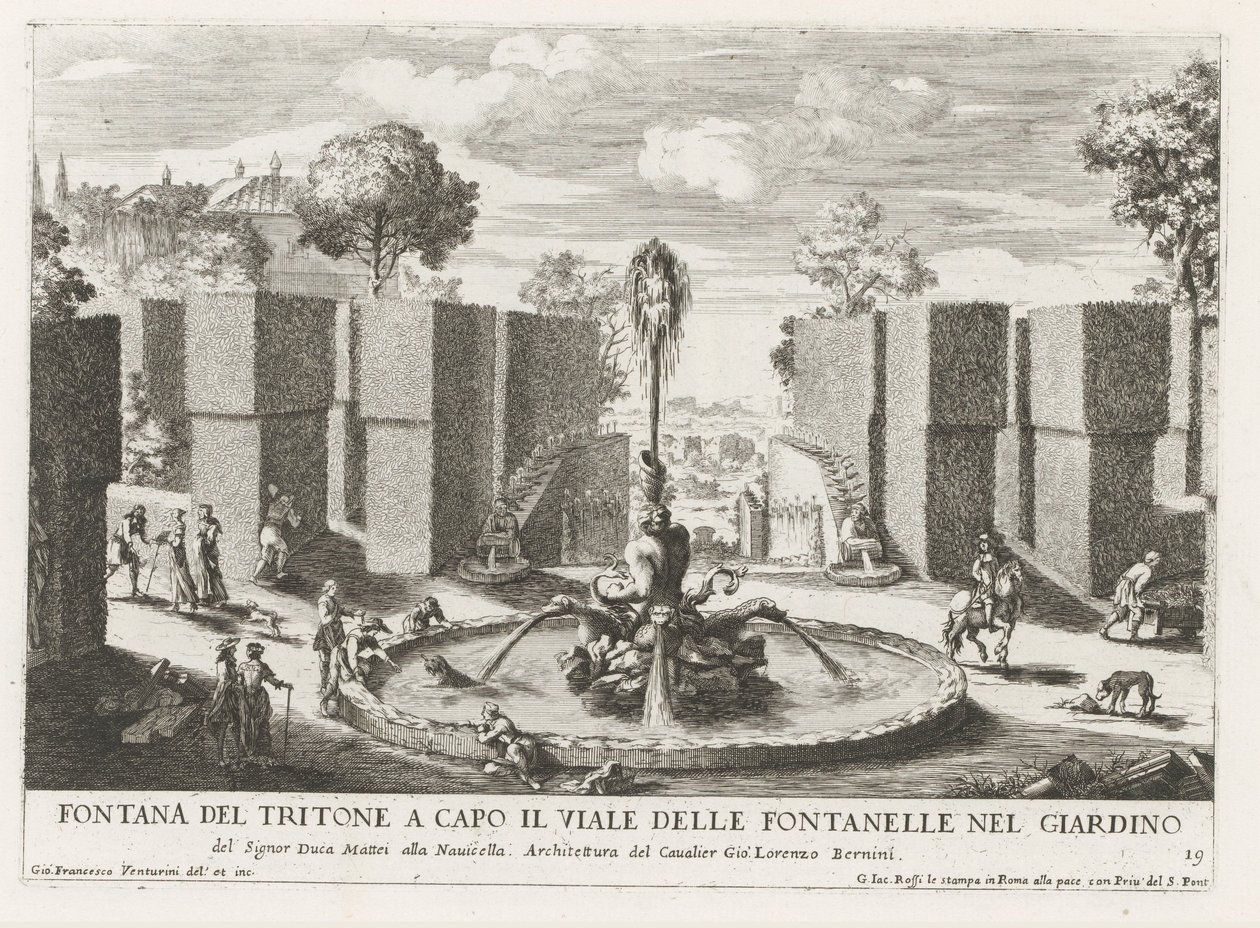 Fontein met triton in de tuinen van de Villa Celimontana te Rome door Giovanni Francesco Venturini