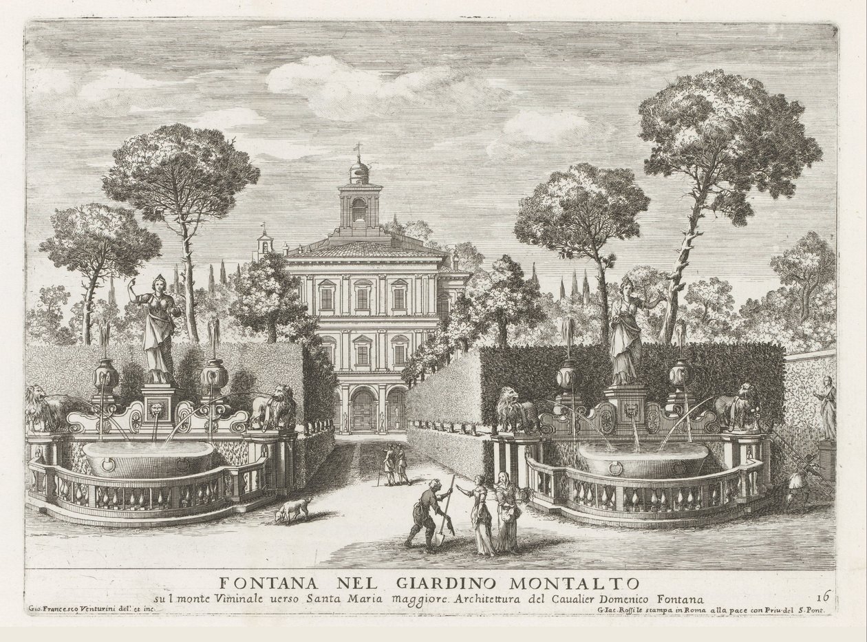 Fonteinen in de tuinen van de Villa Montalto Negroni te Rome door Giovanni Francesco Venturini