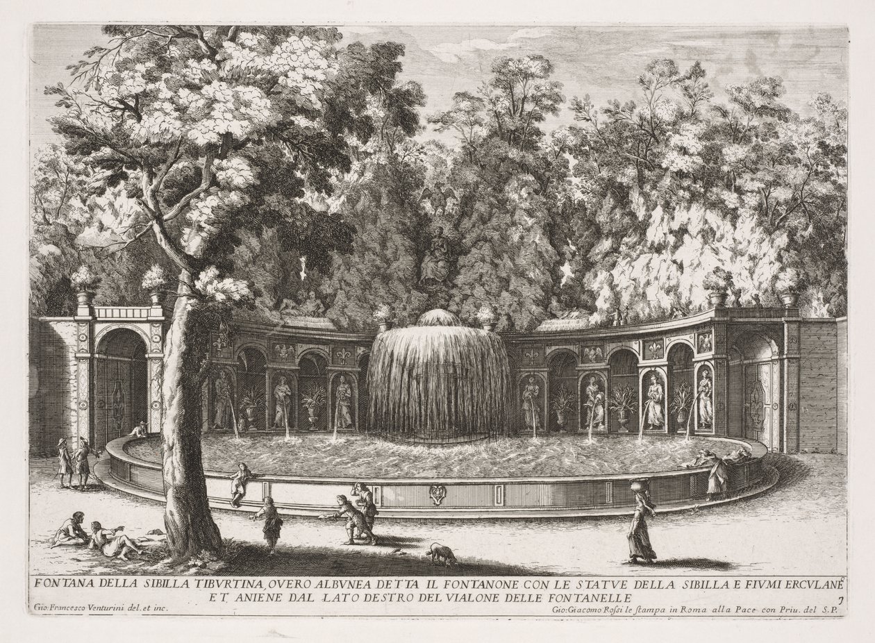 De fonteinen van Rome, Boek IV, plaat 7: Fontein van de Tiburtijnse Sibylle door Giovanni Francesco Venturini