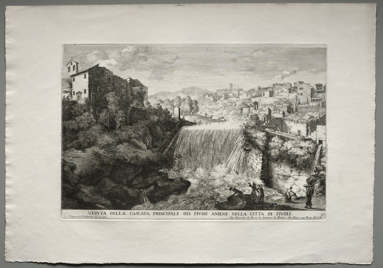 Veduta della Cascata Principale del Fiume Aniene in de stad Tivoli door Giovanni Francesco Venturini