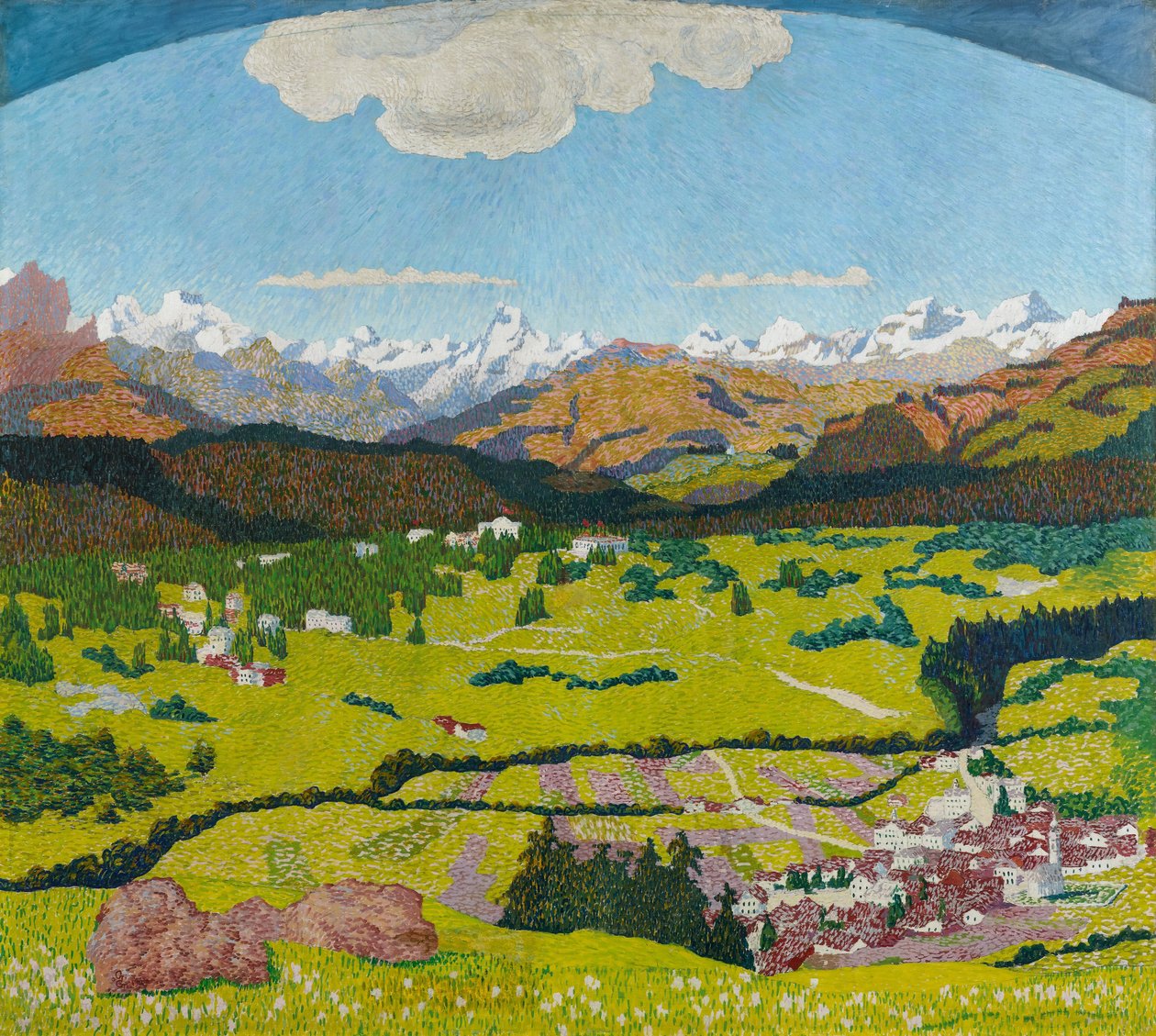 Panorama van Flims. Drieluik, centraal paneel, 1904 door Giovanni Giacometti