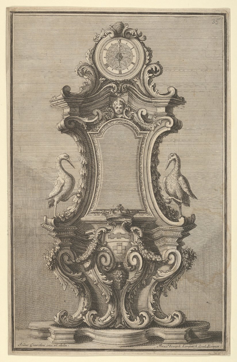 Ontwerp voor een Klok, uit Disegni Diversi, 1714 of 1750 door Giovanni Giardini
