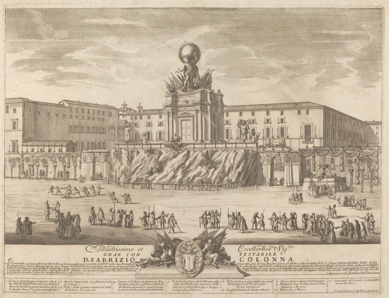 De tempel van Janus, voor het "Chinea"-festival door Giovanni Girolamo Frezza after Alessandro Specchi