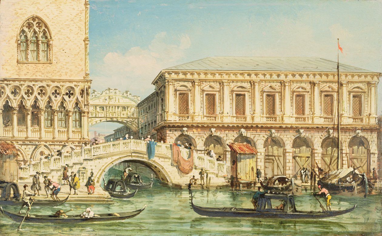 Uitzicht op het Dogepaleis, de Brug der Zuchten en de Gevangenis door Giovanni Grubacs