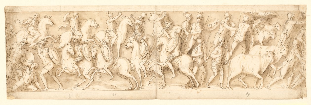 Aanval op de Duitsers (LXIII); hun leiders worden gevangengenomen (gedeeltelijk gerestaureerd op de kolom; LXIV) door Giovanni Guerra