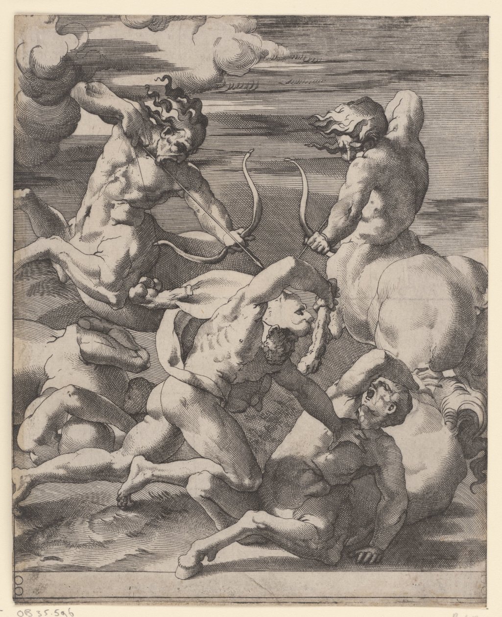 Hercules in gevecht met centauren door Giovanni Jacopo Caraglio